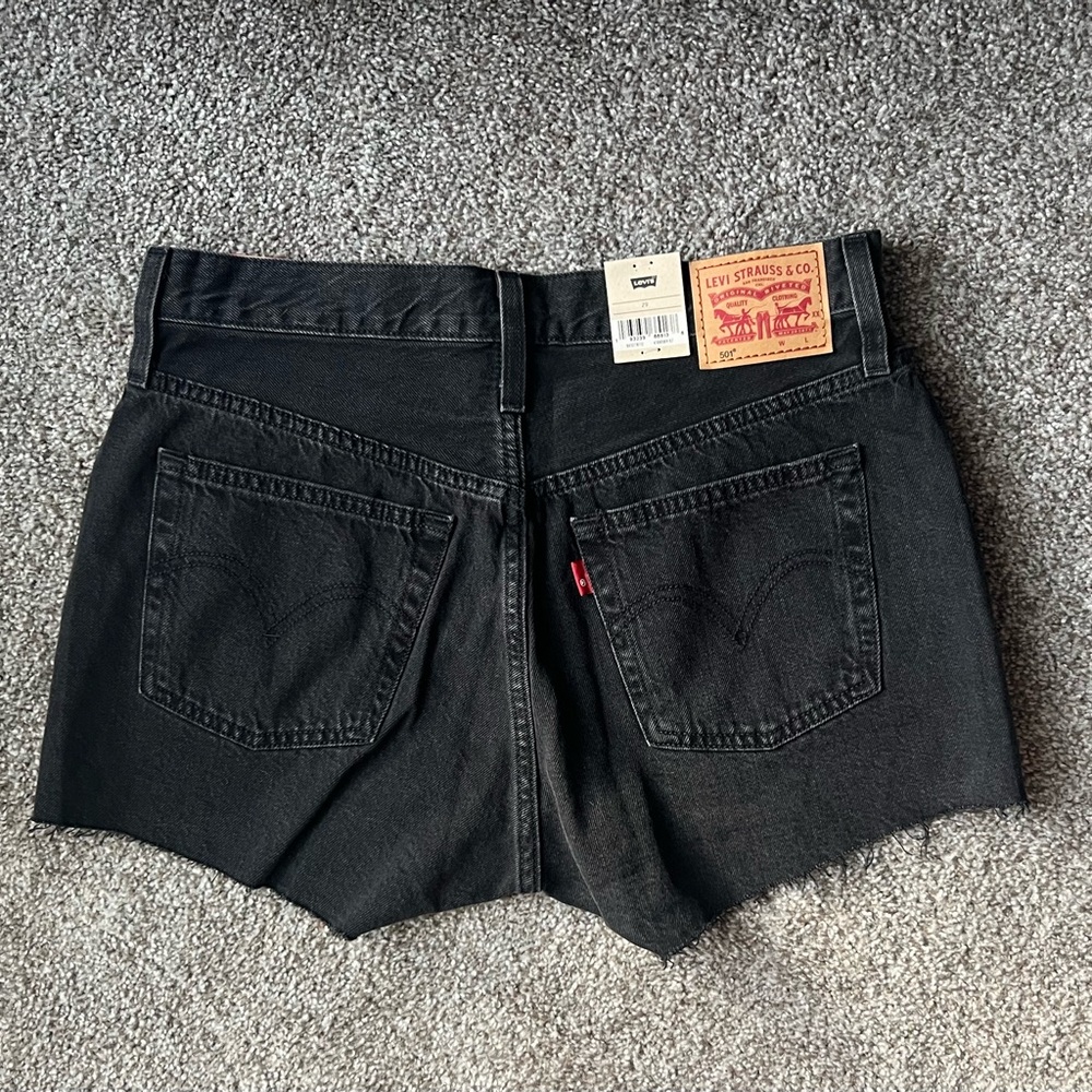 High Waisted Black Denim Shorts Levis 501 Black Denim High Rise 2.5” Shorts - Picture 5 of 6